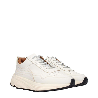Buttero White Leather Low Top Sneakers with lace-up closure and rubber sole, featuring front and back logos and a mid heel height of 5 cm.