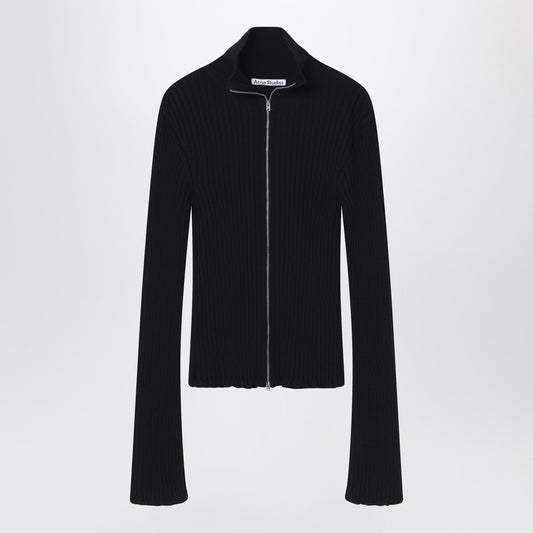 Acne Studios Black ribbed zip cardigan