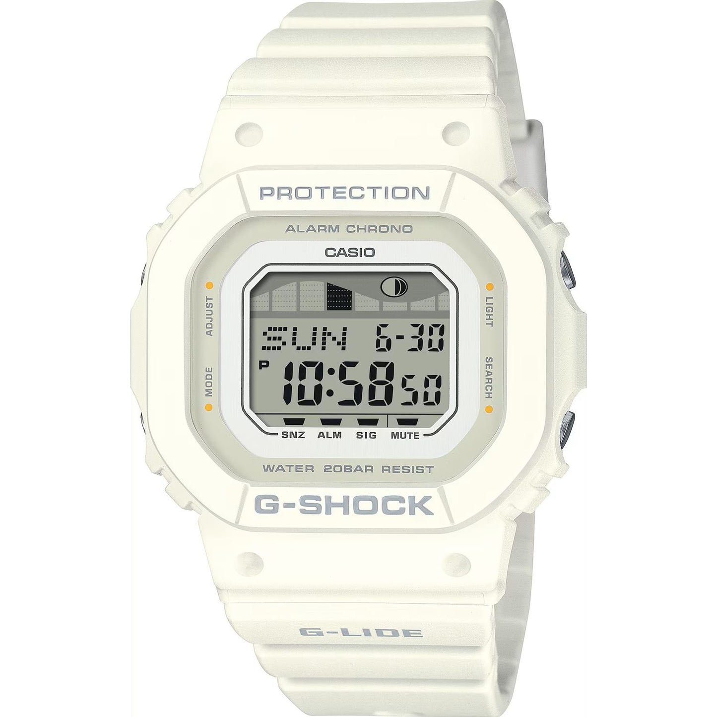 CASIO G-SHOCK Mod. G-LIDE White - SURF TIDE GRAPHS unisex wristwatch, 20 ATM water resistance, resin case and strap, multifunction quartz movement.