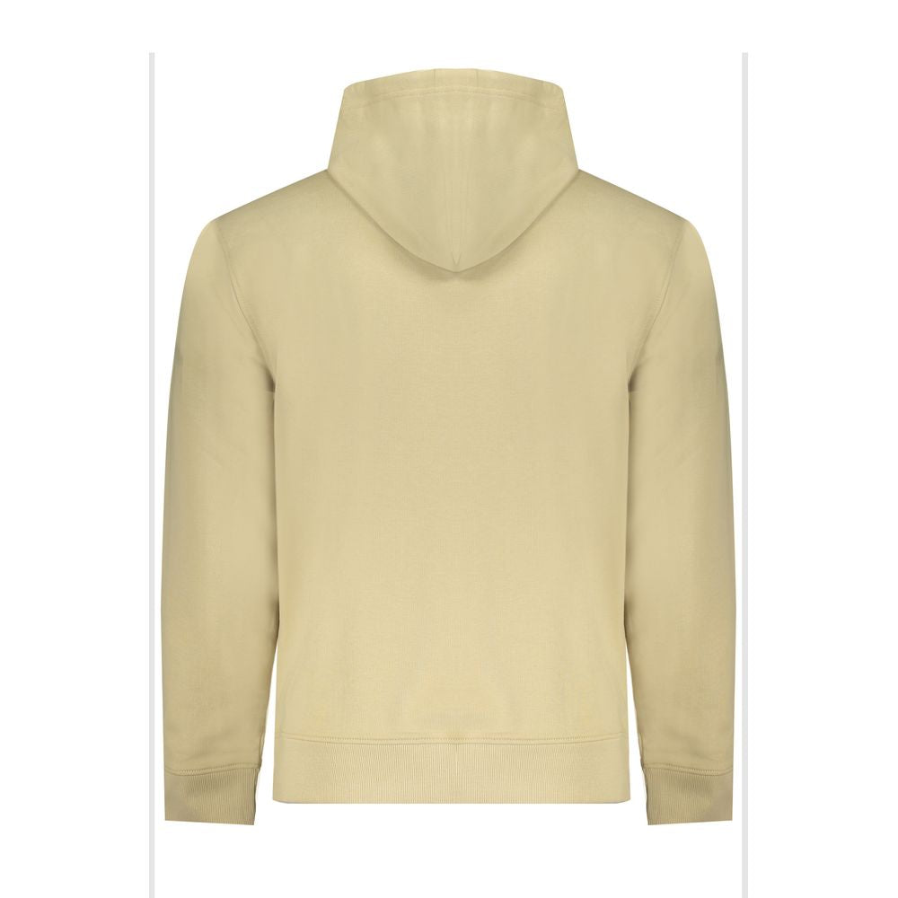 Back view of Calvin Klein Beige Cotton Men Sweater, eco-friendly with brushed finish and iconic logo, showcasing casual elegance.
