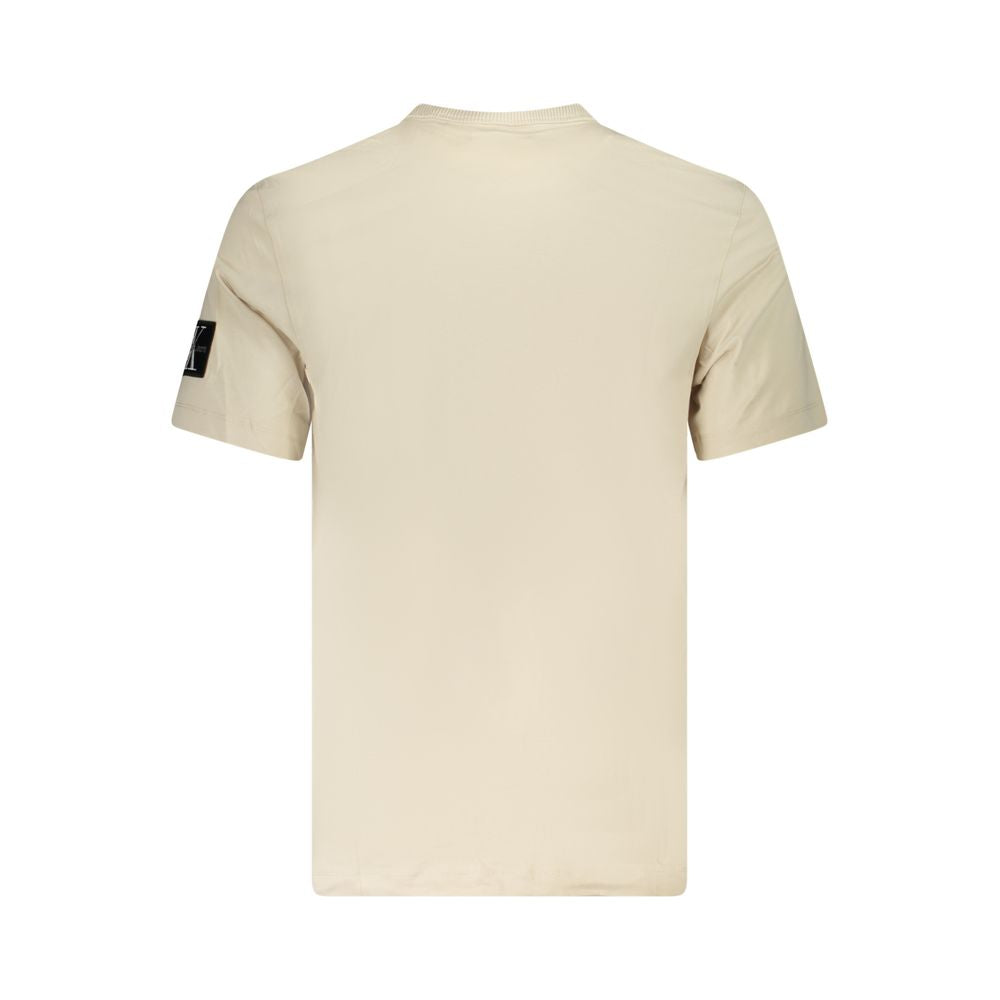 Calvin Klein Beige Cotton Men T-Shirt, back view showcasing minimalistic design and bold logo detail on the sleeve.