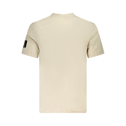 Calvin Klein Beige Cotton Men T-Shirt, back view showcasing minimalistic design and bold logo detail on the sleeve.
