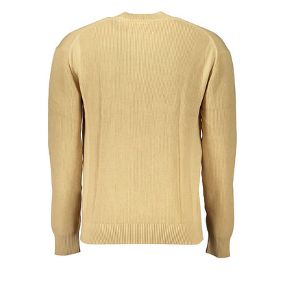 Calvin Klein Beige Cotton Sweater, long-sleeved crew neck with contrast details and logo embroidery.