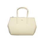 Calvin Klein Beige Polyester Handbag with two handles, adjustable strap, external pocket, and zip closure.