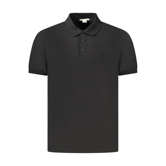 Calvin Klein Black Cotton Men Polo Shirt with classic fit, three-button placket, and logo embroidery.