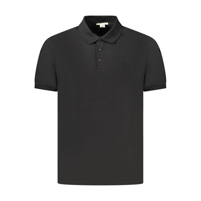 Calvin Klein Black Cotton Men Polo Shirt with short sleeves and three-button placket, featuring embroidered logo, classic fit design.