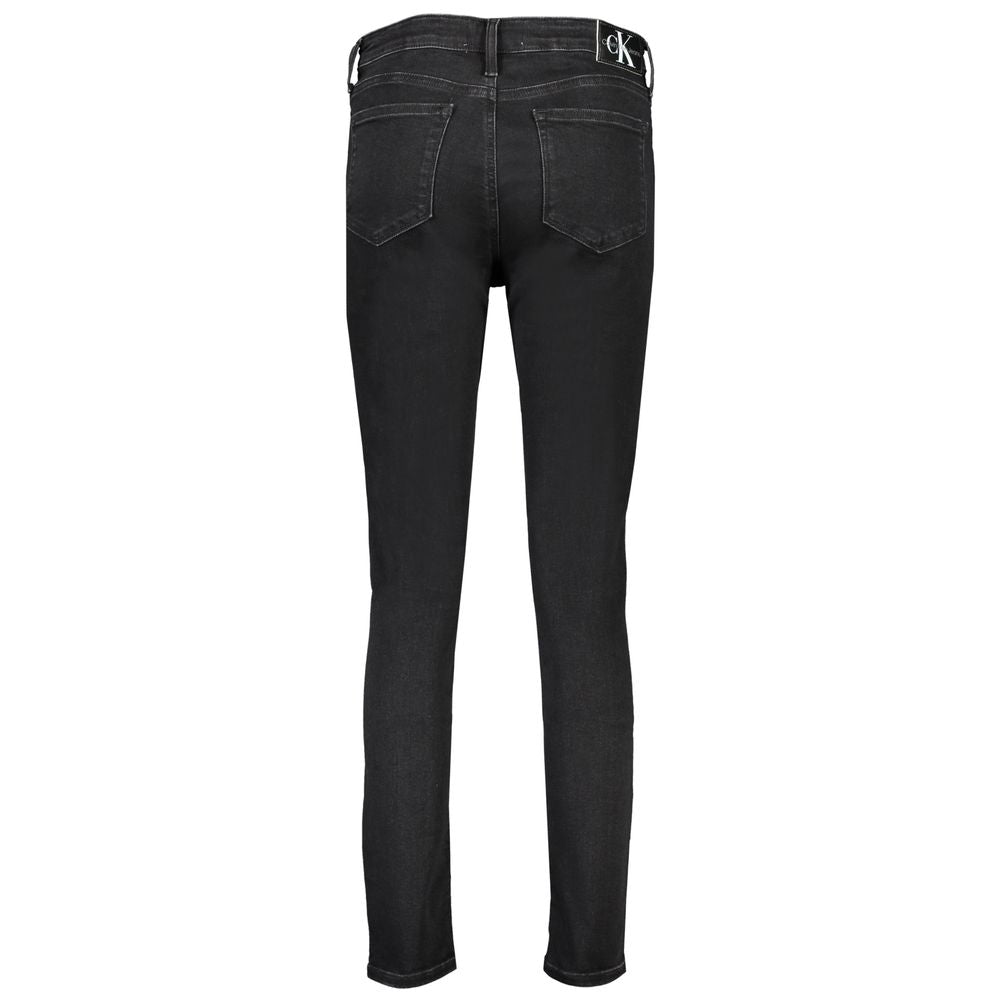 Calvin Klein Black Cotton Women's Skinny Jean showcasing 5-pocket design and logo back view.