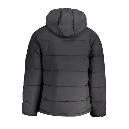 Back view of Calvin Klein Black Nylon Men Jacket with hood and pockets.