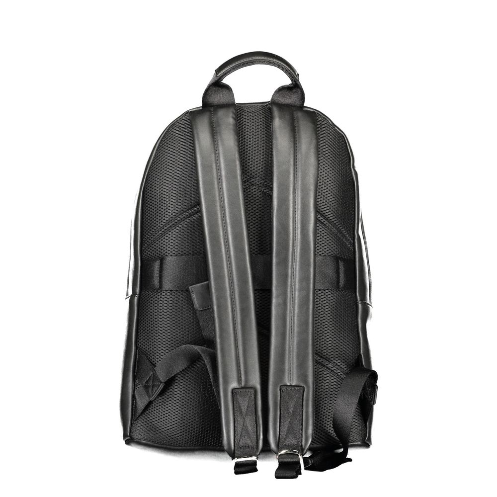Rear view of Calvin Klein Black Polyester Men Backpack with adjustable straps and handle.