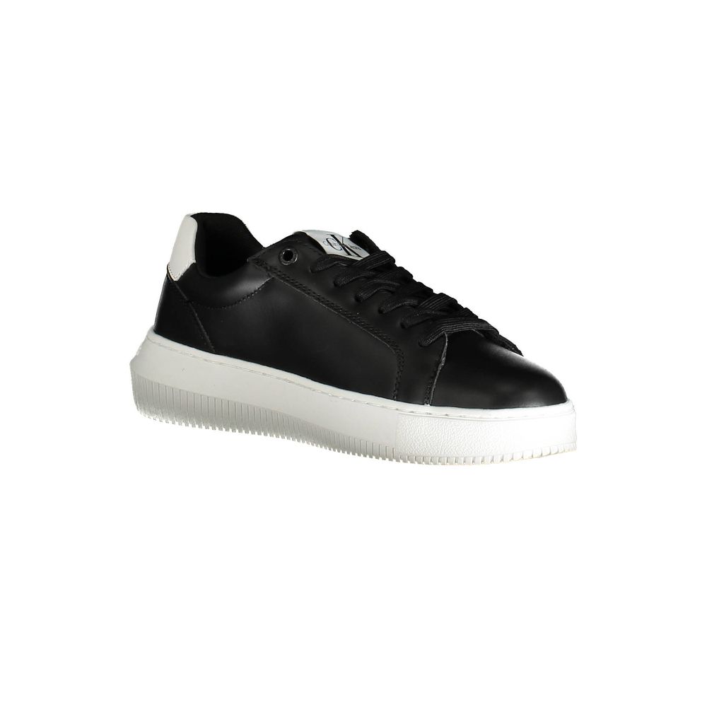 Calvin Klein Black Polyester Women Sneaker with bold contrasting design and recycled polyester for eco-conscious fashion.