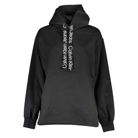 Calvin Klein Black Polyester Women Sweater with hood and contrast details, made from 50% recycled materials for chic and sustainable style