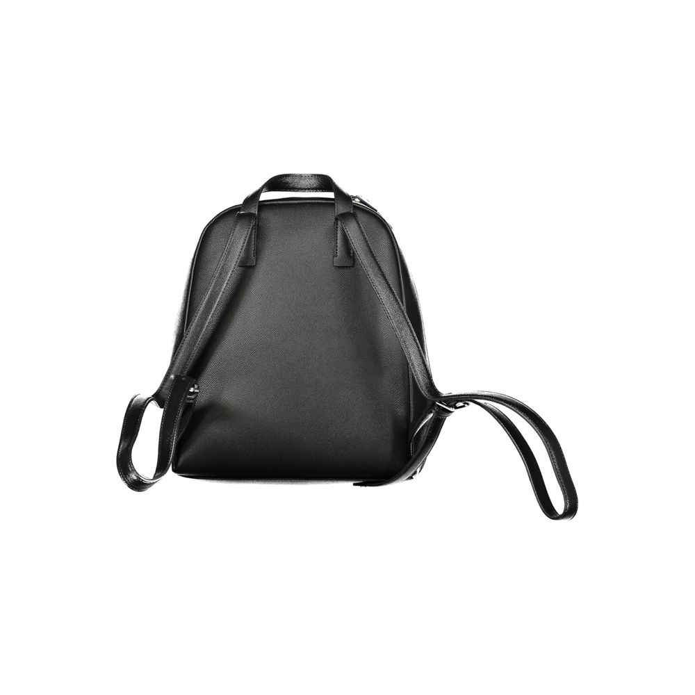 Back view of Calvin Klein Black Polyethylene Backpack with adjustable straps and handle.