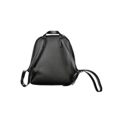 Back view of Calvin Klein Black Polyethylene Backpack with adjustable straps and handle.