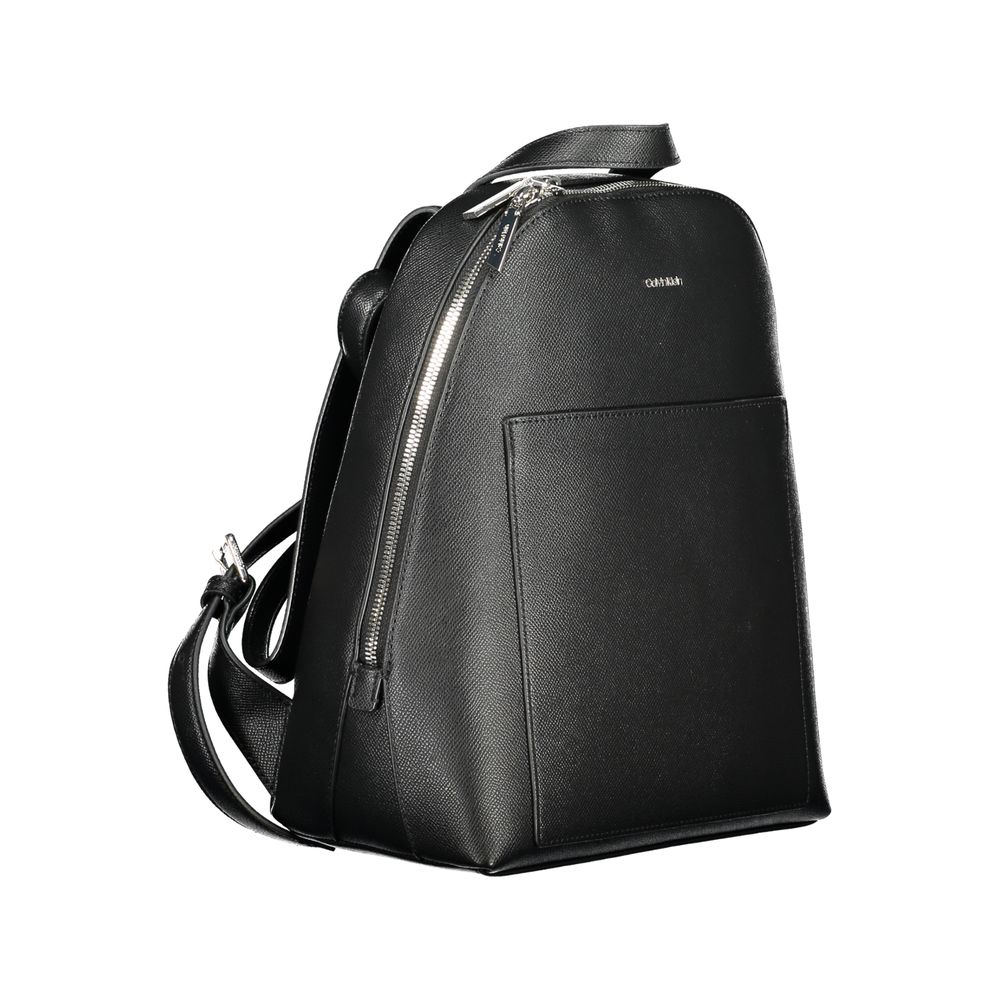 Calvin Klein Black Polyethylene Backpack with adjustable straps, external and internal pockets, zip closure, and logo