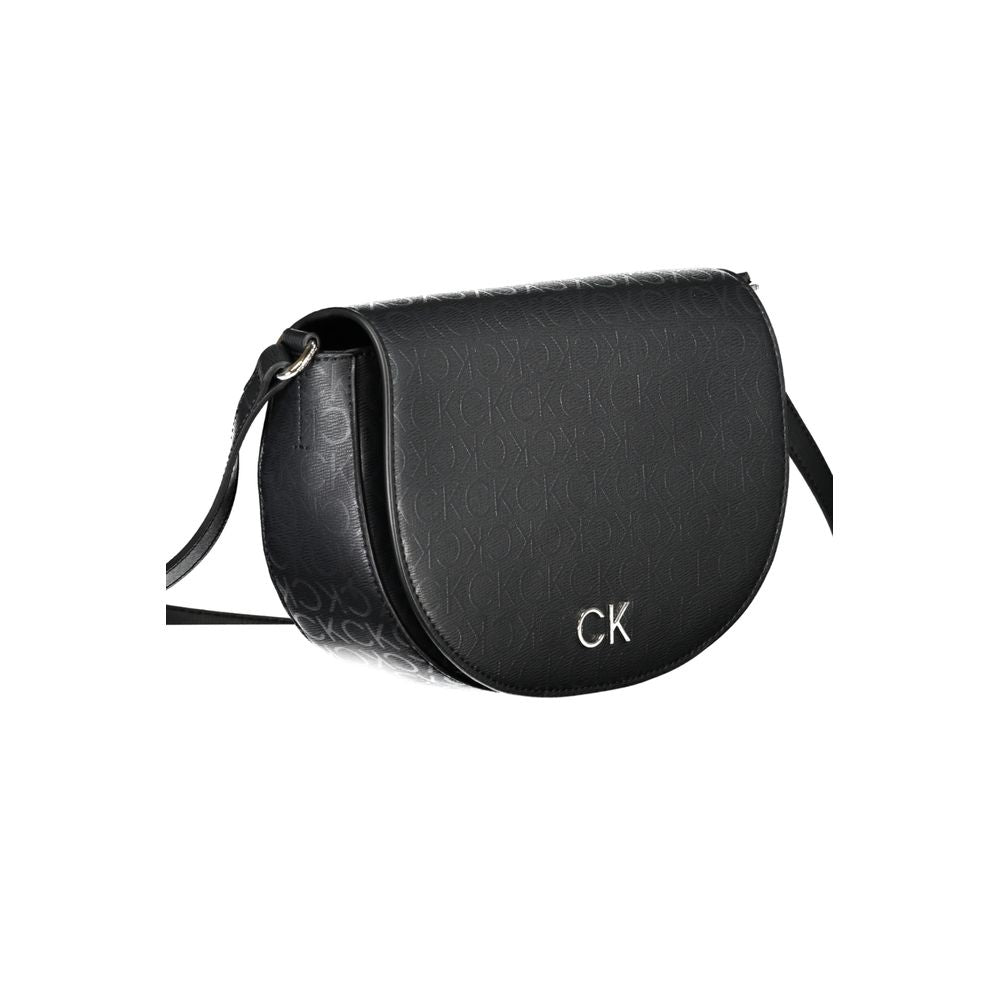Calvin Klein Black Polyethylene Handbag with adjustable strap, internal card pocket, and magnet closure