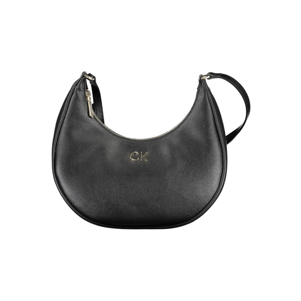 Calvin Klein Black Recycled Polyester Women Handbag with iconic logo, sleek design, adjustable strap, and eco-friendly craftsmanship.