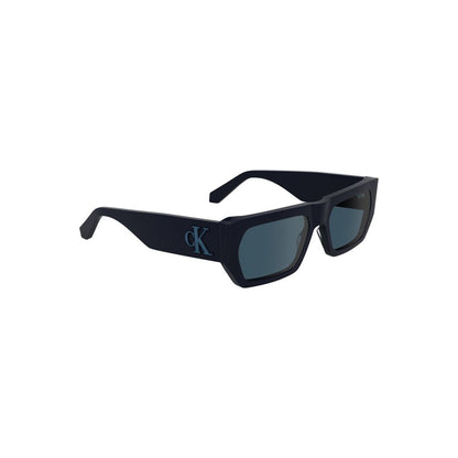 Calvin Klein Blue Acetate Women Sunglasses with sleek rectangular lenses, offering stylish protection and eco-friendly design.