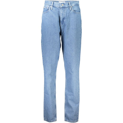 Calvin Klein Blue Cotton Jeans Denim with 5 pockets, button and zip closure, featuring 20% recycled cotton material.