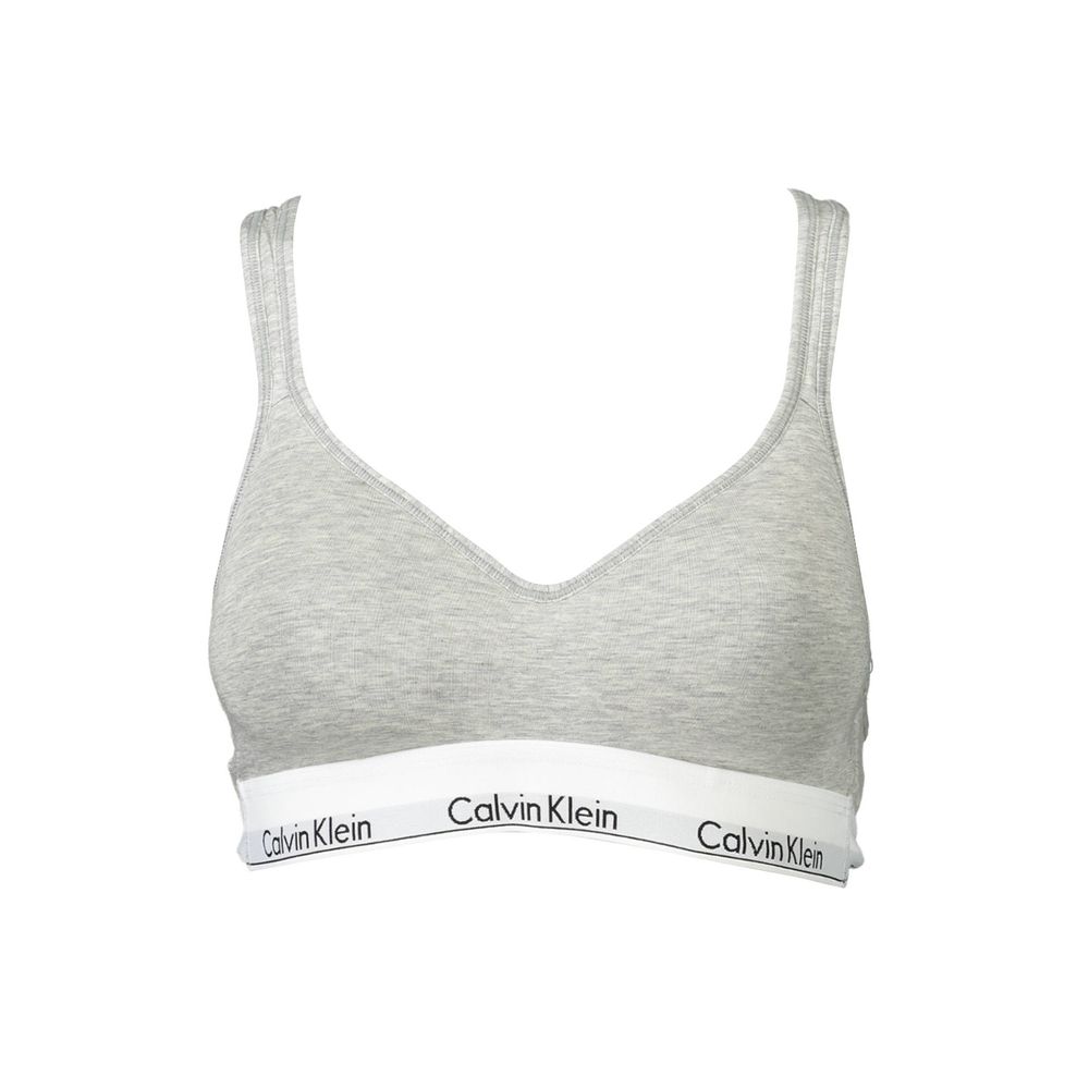Calvin Klein Brown Cotton Women Bralette with chic crossed straps, iconic logo, and elastic design for comfort and style.