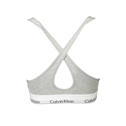Back view of Calvin Klein Brown Cotton Women Bralette with crossed straps and logo band.