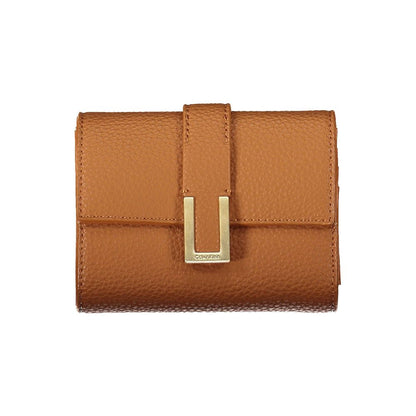 Calvin Klein Brown Polyester Women Wallet with external pocket and coin purse, showcasing sleek design and iconic logo snap closure.