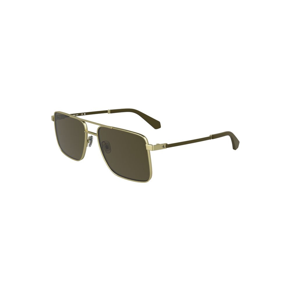 Calvin Klein Gold Metal Men Sunglass with square lenses and brown tint.