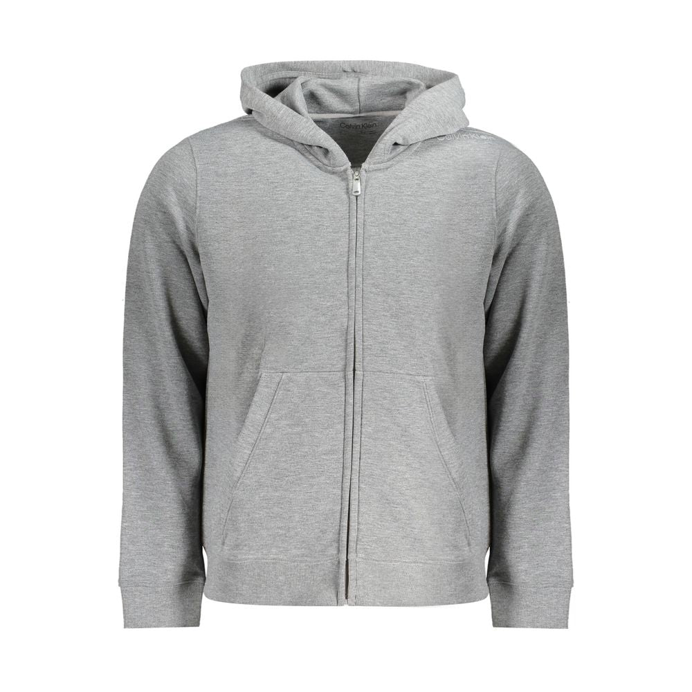 Calvin Klein Gray Recycled Polyester Men Hoodie showcasing eco-friendly sporty style with zipper and hood.