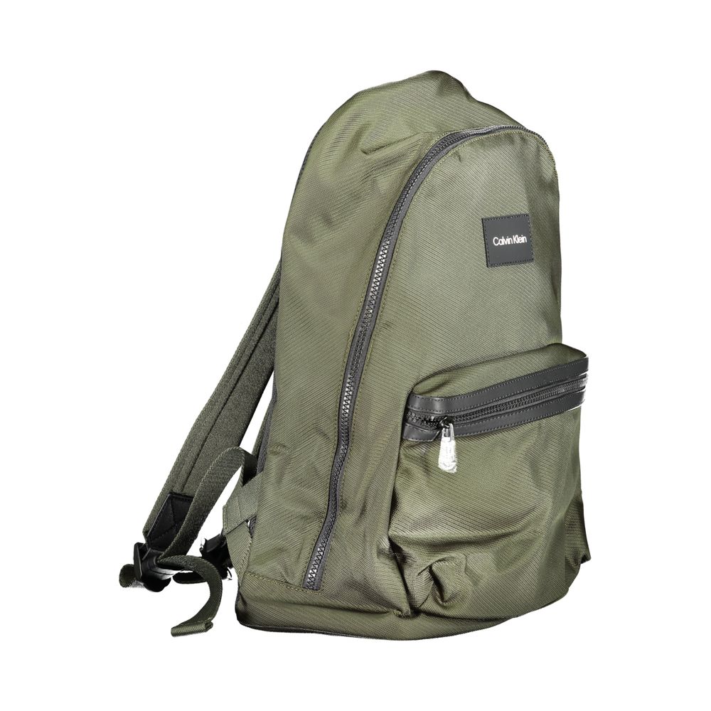 Calvin Klein Green Polyester Backpack with adjustable straps, external pocket, and logo. Water repellent design with laptop holder compartment.