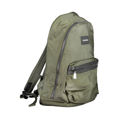 Calvin Klein Green Polyester Backpack with adjustable straps, external pocket, and logo. Water repellent design with laptop holder compartment.