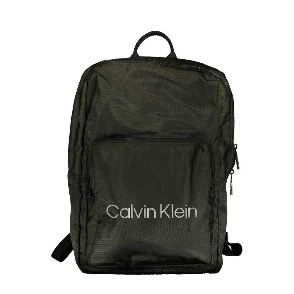 Calvin Klein Green Polyester Men Backpack with external pocket and logo, designed for style and functionality.