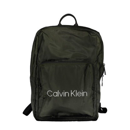 Calvin Klein Green Polyester Men Backpack with external pocket and logo, designed for style and functionality.