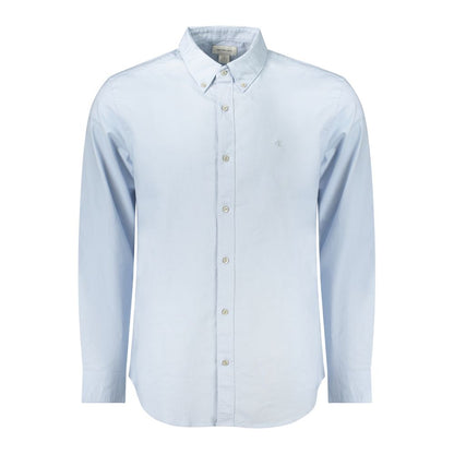 Calvin Klein Light Blue Cotton Men Shirt with button-down collar and CK logo embroidery.