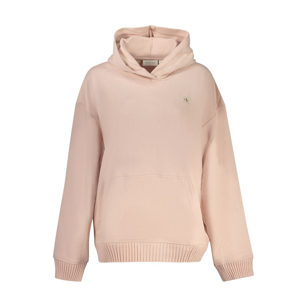 Calvin Klein Pink Cotton Women Sweater with hood and logo, featuring long sleeves and central pocket for casual elegance.