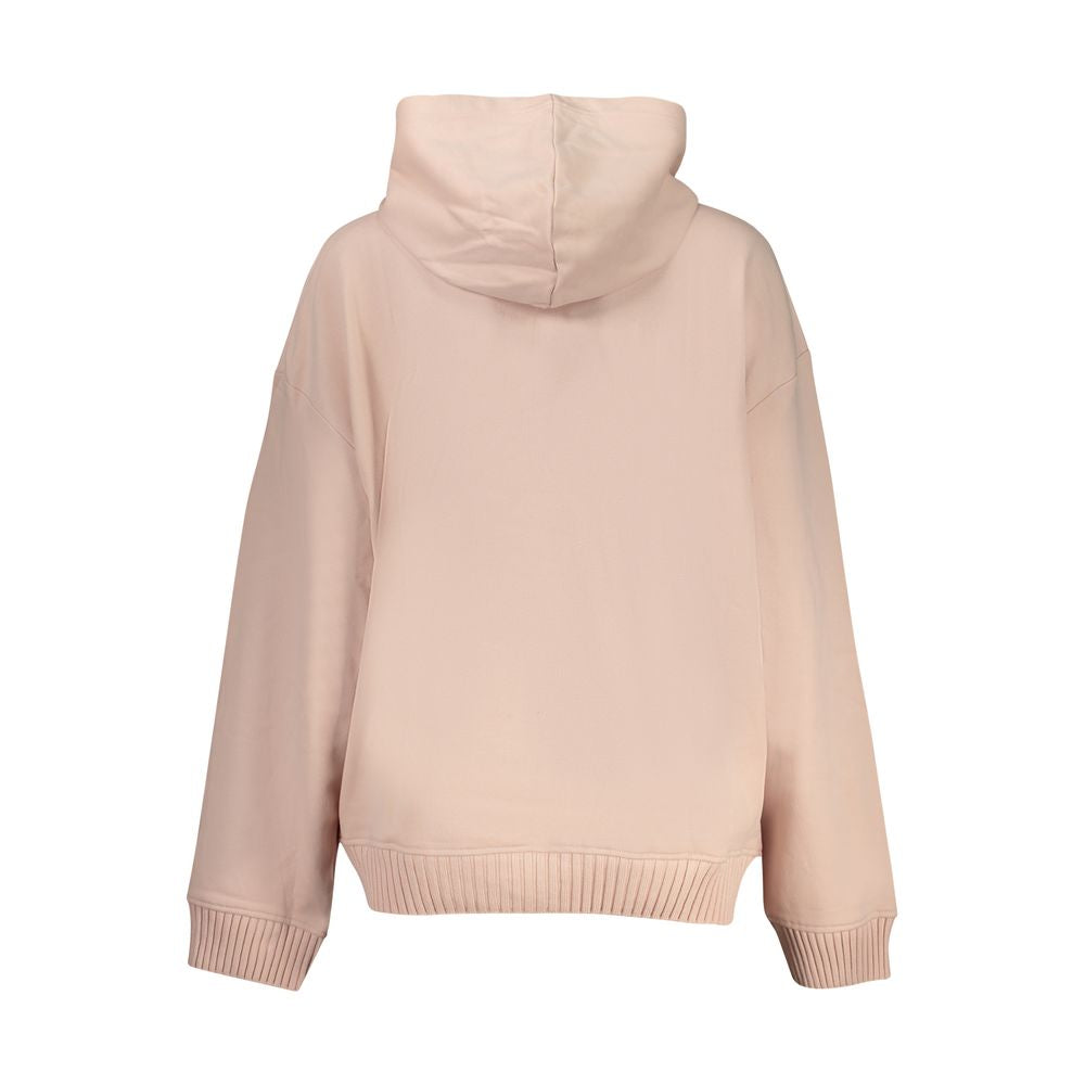 Calvin Klein Pink Cotton Women Sweater, hooded back view highlighting ribbed cuffs and hem.