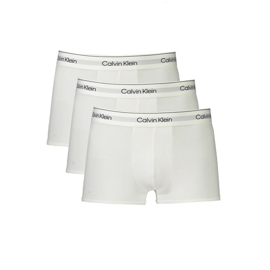 Calvin Klein White Cotton Men Boxer tri-pack provides comfort and style with elastic waistband, featuring breathable 95% cotton.
