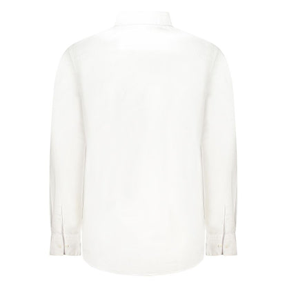 Back view of Calvin Klein White Cotton Men Shirt with long sleeves and button cuffs