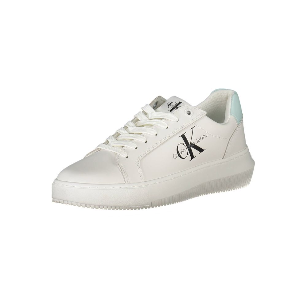 Calvin Klein White Recycled Polyester Women Sneaker with logo, trendsetting eco-friendly design.