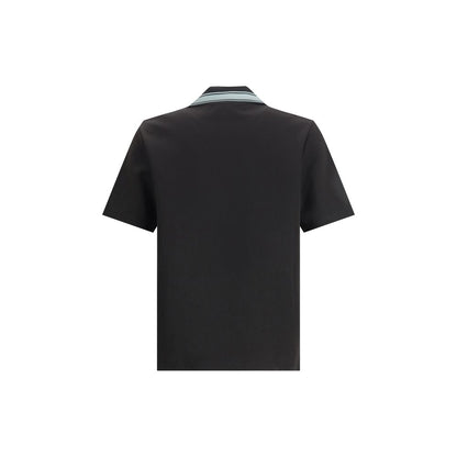 Back view of Casablanca Black Viscose Polo Shirt with short sleeves and a logo patch detail.