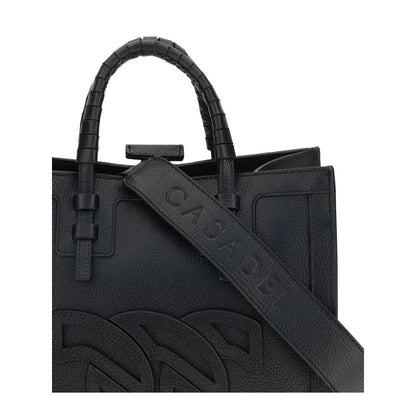 Casadei Black Calf Leather Bos Taurus Shoulder Bag with embossed logo and tubular handles, adjustable strap, AW25 collection.