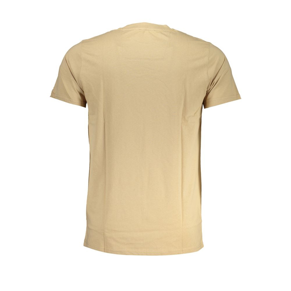 Cavalli Class Beige Cotton T-Shirt with short sleeves, crew neck, featuring print and logo design, shown from the back.