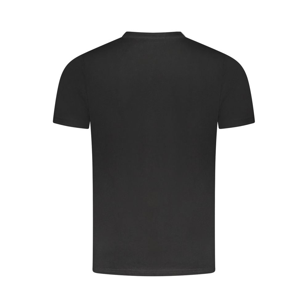 Back view of Cavalli Class Black Cotton Men T-Shirt showcasing sleek design.