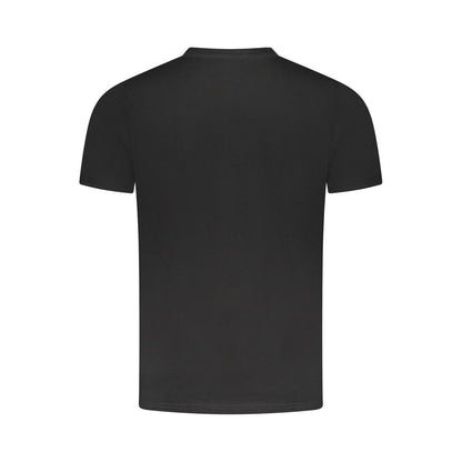 Back view of Cavalli Class Black Cotton Men T-Shirt showcasing sleek design.