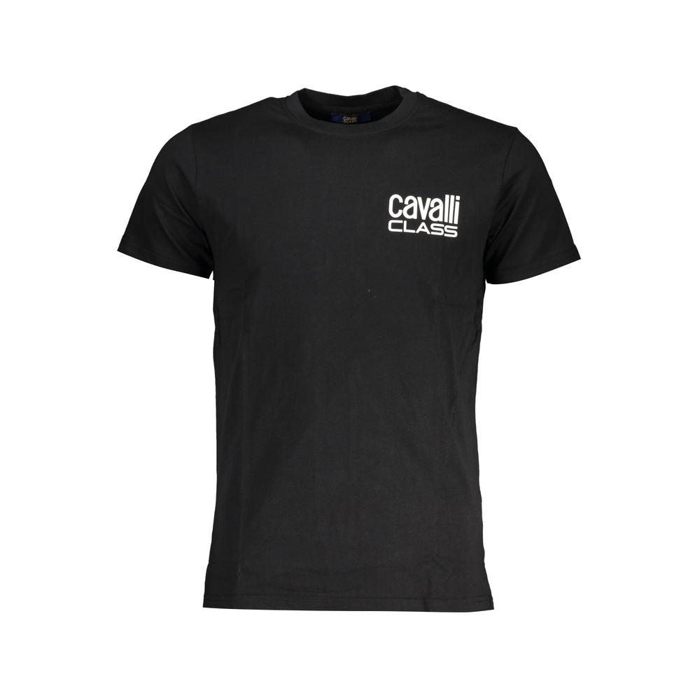 Cavalli Class Black Cotton T-Shirt with short sleeves, crew neck, and logo print.