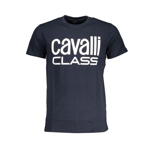 Cavalli Class Blue Cotton T-Shirt, short sleeved, crew neck, with logo print, casual style for men.