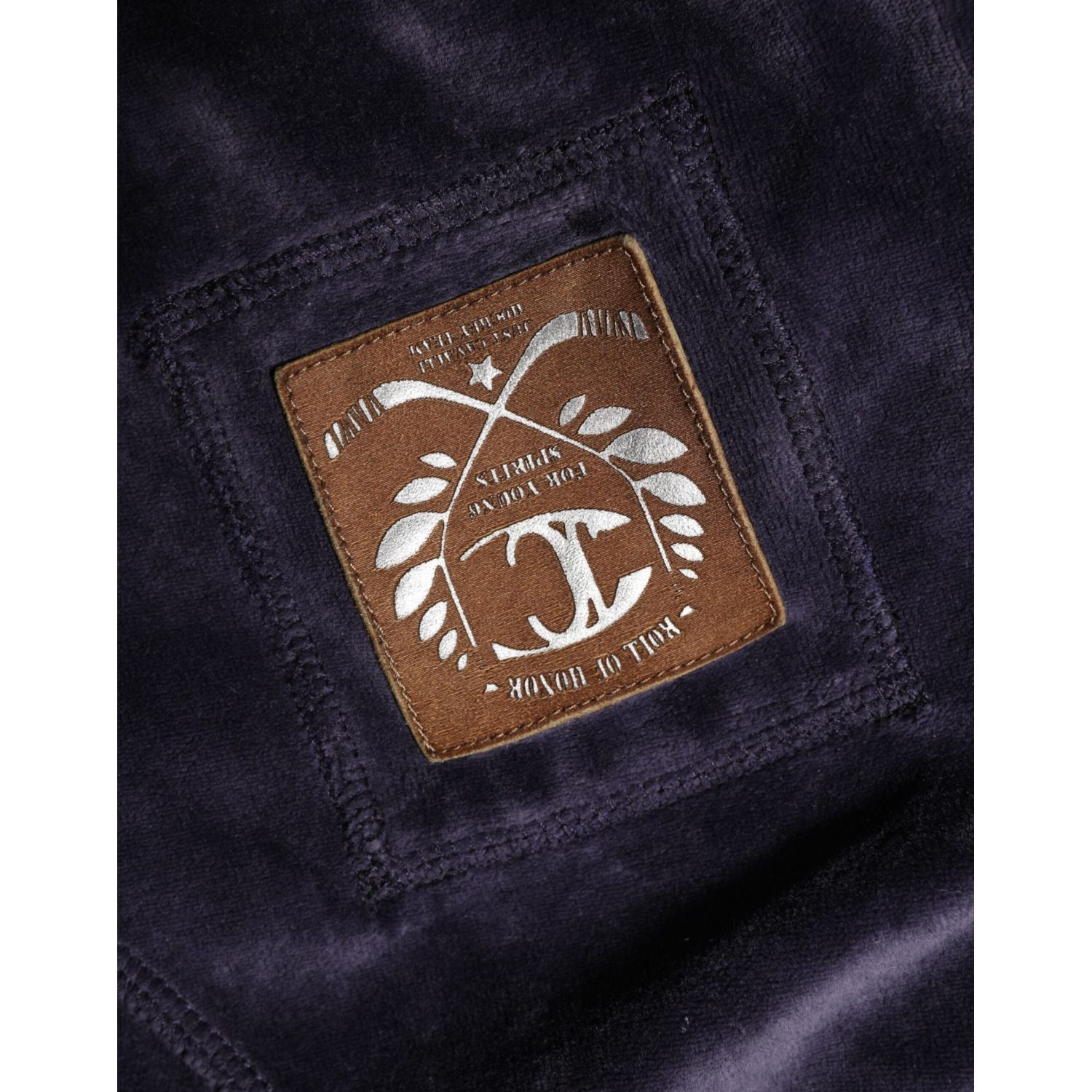 Cavalli Class Purple Cotton Blend Velvet Zip-Up Hoodie Sweatshirt Sweater