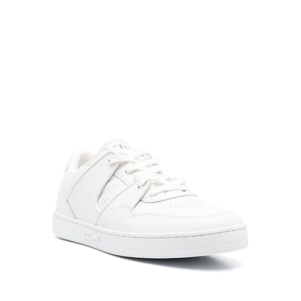Celine White Calfskin Low Top Sneakers with rubber sole and branded details, made of 100% calf leather, for men, side view.