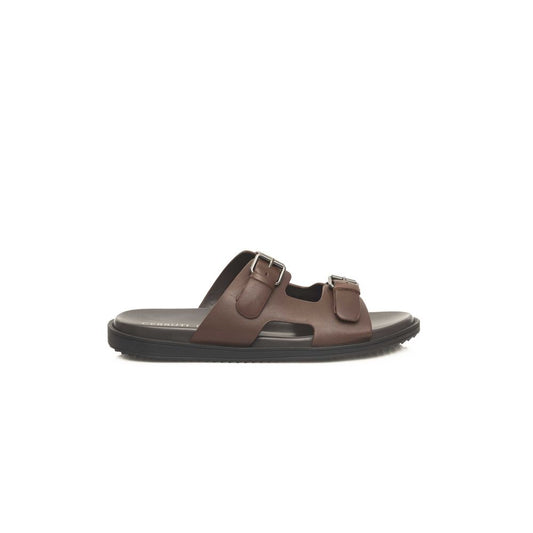 Cerruti 1881 Brown Cowhide Men Sandal with wide straps and bold buckle, crafted in real leather for luxury and comfort.