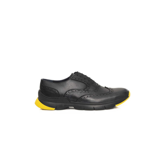 Cerruti 1881 Gray Cowhide Men's Oxford Shoe with yellow sole detail, premium leather footwear for fashion-forward men.