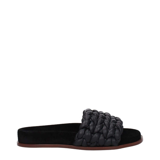 Chloé Black Leather Slippers with open toe and low flat heel
