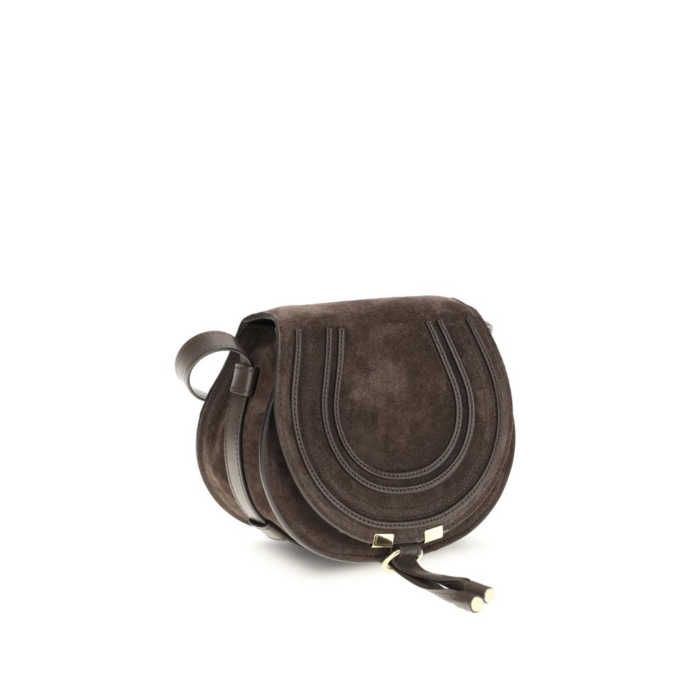 Chloé Brown Calf Leather Bos Taurus Shoulder Bag with saddle stitching and leather tassels, front view.